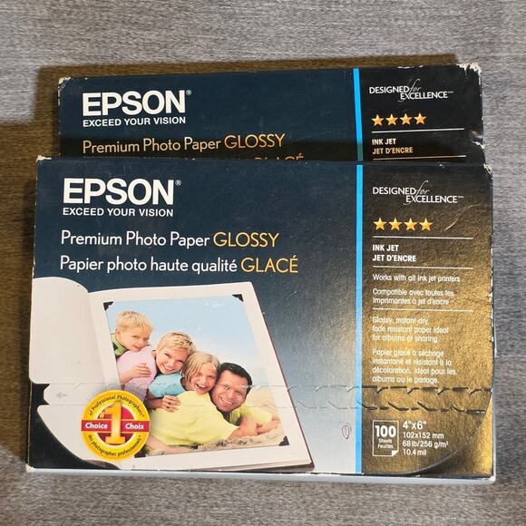 NEW 2 boxes - Epson 100-ct. Premium Glossy Ink Jet Photo Paper 4"x6" - S041727 - Picture 1 of 4